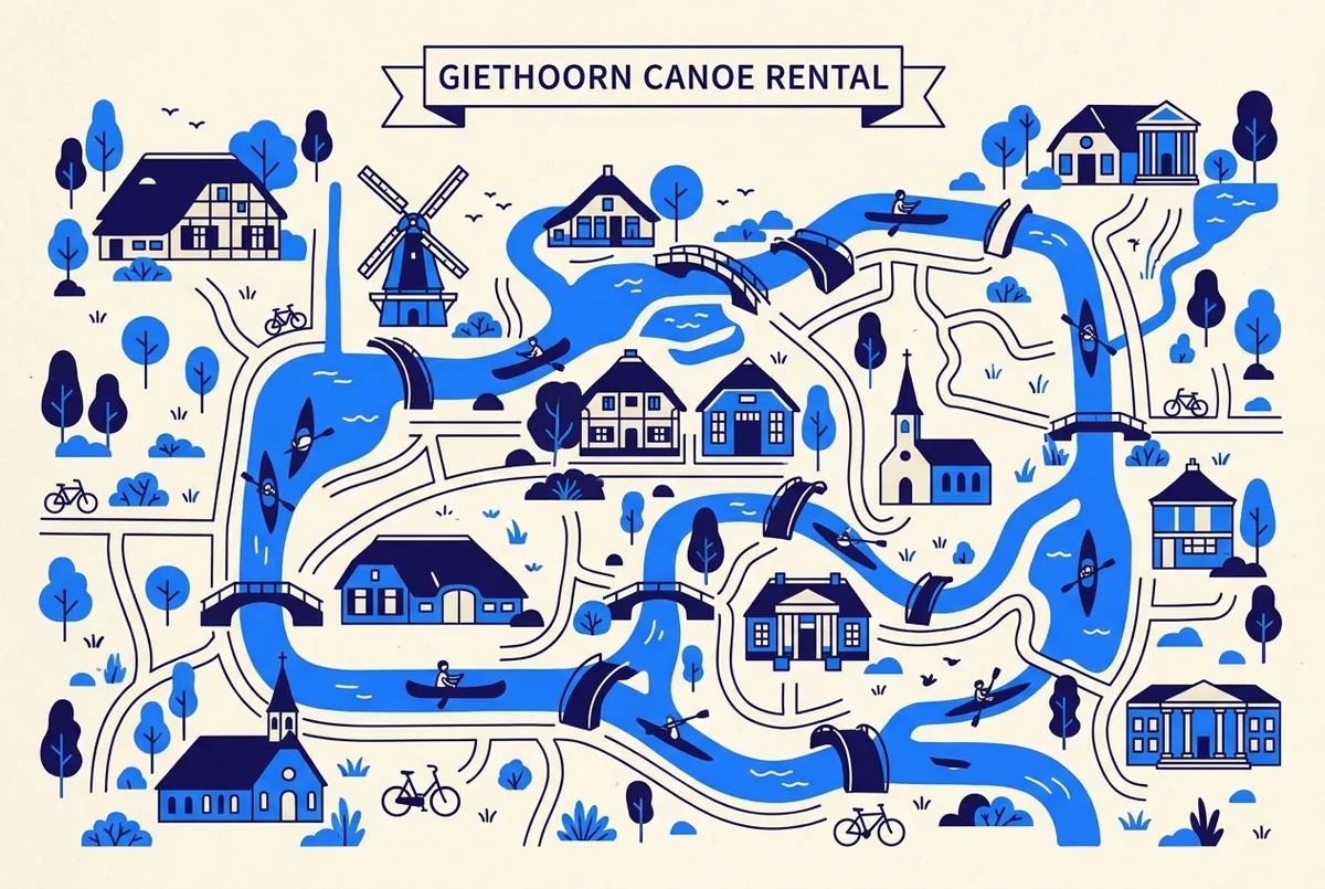 illustrated map of Giethoorn highlights for Giethoorn Canoe and Kayak Rental, giethoorn canoe rental